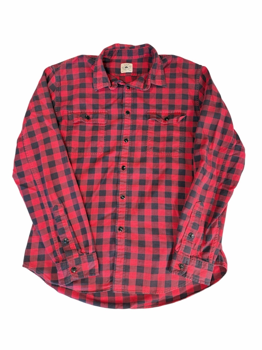 J. Crew Red and Charcoal Buffalo Check 100% Cotton Button-Down Shirt